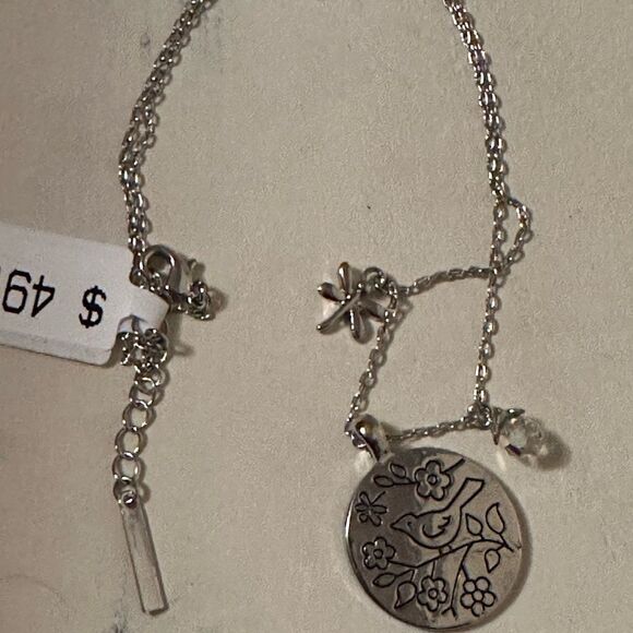 Macys etched bird pendant necklace silver dragonfly charm - Picture 4 of 4